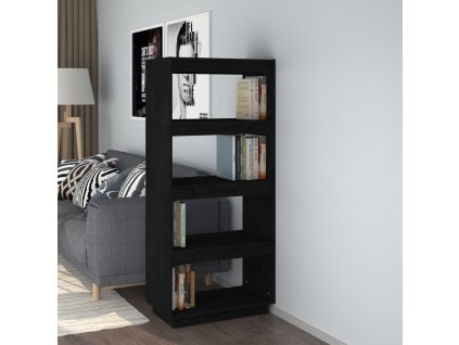 vidaXL Knižnica/deliaca stena čierna 60x35x135 cm masívna borovica