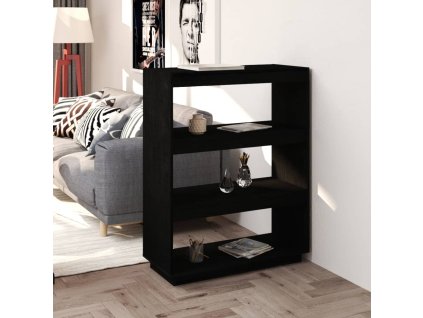vidaXL Knižnica/deliaca stena čierna 80x35x103 cm masívna borovica