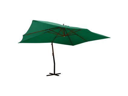 vidaXL Závesný záhradný slnečník, drevená tyč 400x300 cm, zelený