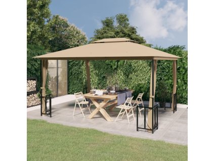 vidaXL Altánok s bočnými stenami a dvojitou strechou 3x4 m sivohnedý