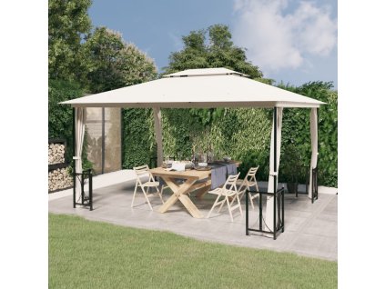 vidaXL Altánok s bočnými stenami a dvojitou strechou 3x4 m krémový