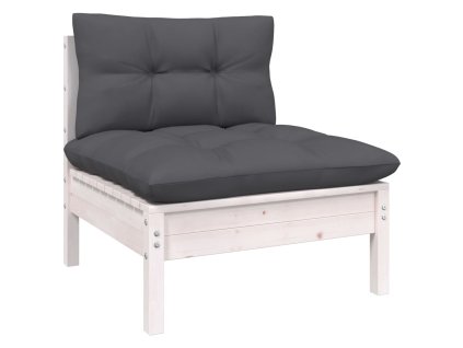 vidaXL Záhradná stredová pohovka s podložkami biela borovicový masív