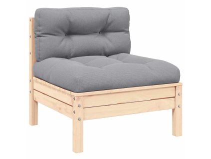 vidaXL Záhradná stredová pohovka so sivými podložkami borovicový masív