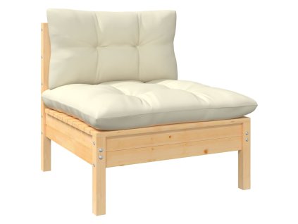 vidaXL Záhradná stredová pohovka, krémové podložky, borovicový masív