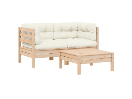 vidaXL 3-dielna záhradná sedacia súprava, krémové podložky, borovica