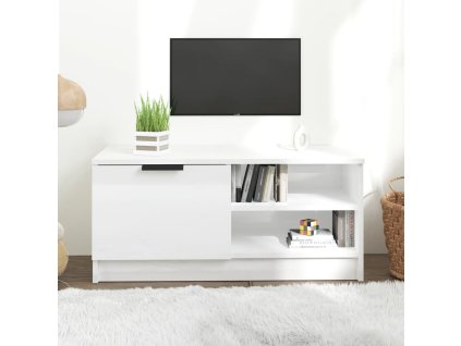 vidaXL TV stolík lesklý biely 80x35x36,5 cm spracované drevo