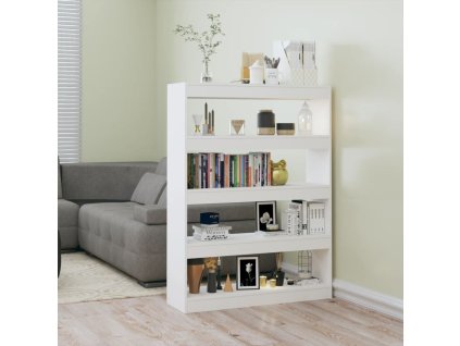 vidaXL Knižnica/deliaca stena lesklá biela 100x30x135 cm