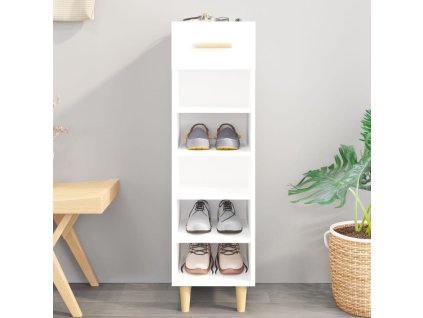 vidaXL Botník lesklý biely 30x35x105 cm spracované drevo