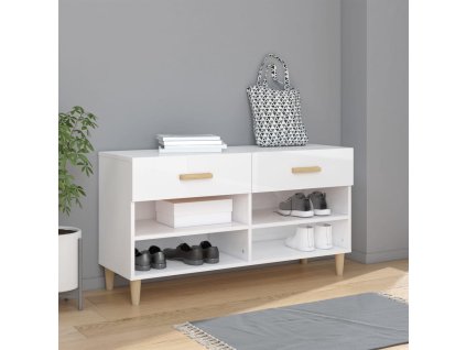 vidaXL Botník lesklý biely 102x35x55 cm spracované drevo