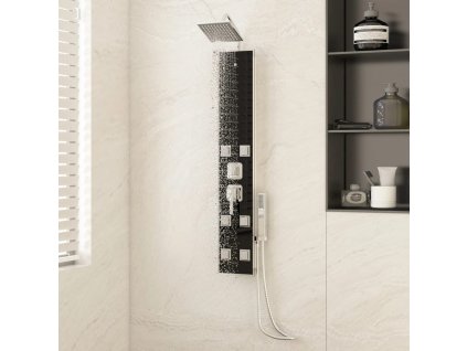 vidaXL Sprchový panel zo skla 18x45,5x130 cm čierny