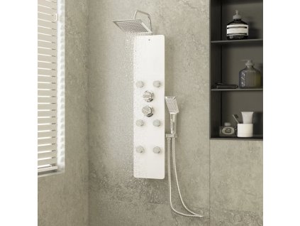 vidaXL Sprchový panel zo skla 25x47,5x130 cm biely