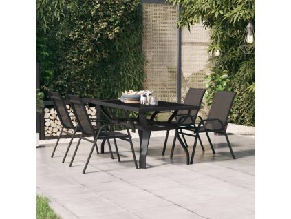 vidaXL Záhradný stôl čierny 140x70x70 cm oceľ a sklo