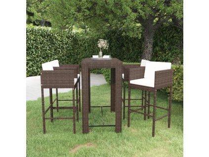 vidaXL 5-dielna záhradná barová súprava s vankúšmi polyratanová hnedá
