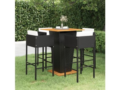 vidaXL 5-dielna záhradná barová súprava s vankúšmi polyratanová čierna