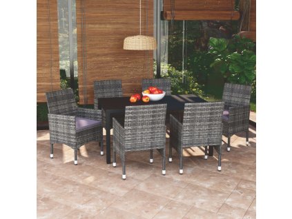 vidaXL 7-dielna záhradná jedálenská sada s podložkami sivá polyratan