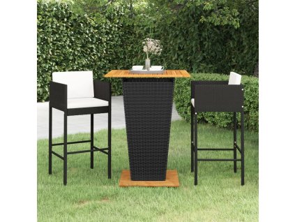 vidaXL 3-dielna záhradná barová súprava s vankúšmi polyratanová čierna