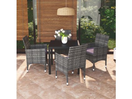 vidaXL 5-dielna záhradná jedálenská súprava s vankúšmi polyratan sivá