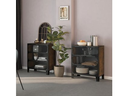 vidaXL Úložné skrinky 2 ks rustikálne hnedé 72x36x82 cm kov a MDF