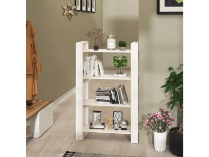 vidaXL Knižnica/deliaca stena biela 80x35x125 cm masívna borovica