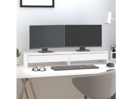 vidaXL Stojan na monitor biely 100x27x15 cm masívna borovica