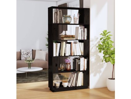 vidaXL Knižnica/deliaca stena čierna 80x25x163,5 cm masívna borovica
