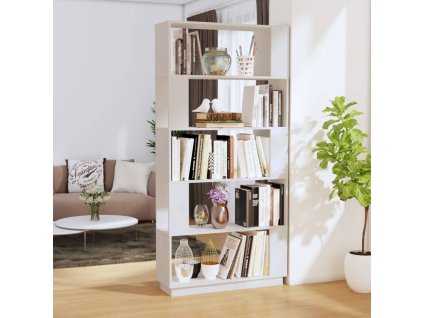 vidaXL Knižnica/deliaca stena biela 80x25x163,5 cm masívna borovica