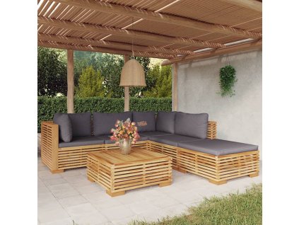 vidaXL 6-dielna záhradná sedacia súprava s vankúšmi teakový masív