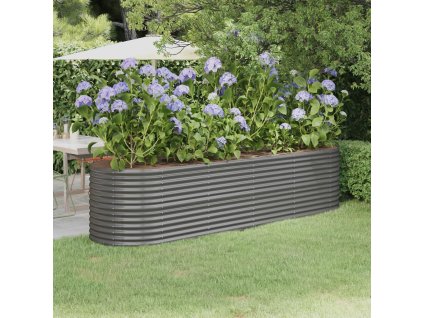 vidaXL Vyvýšený záhradný záhon práškovaná oceľ 296x80x68 cm sivý