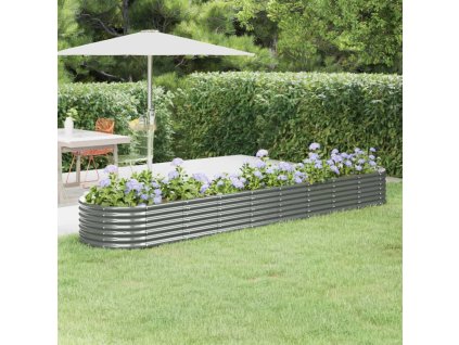 vidaXL Vyvýšený záhradný záhon práškovaná oceľ 368x80x36 cm sivý