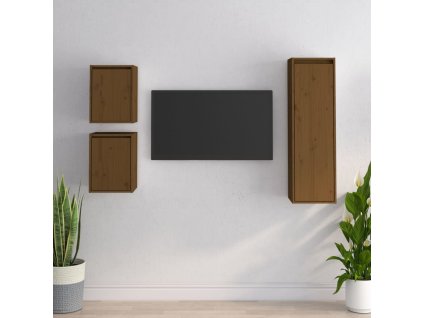 vidaXL TV skrinky 3 ks medovo-hnedá masívna borovica