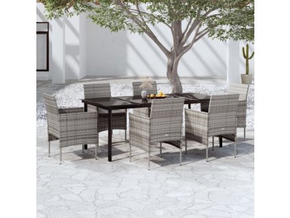 vidaXL 7-dielna záhradná jedálenská súprava s vankúšmi sivá a čierna