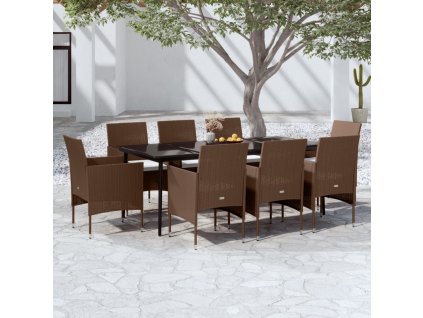 vidaXL 9-dielna záhradná jedálenská súprava+podložky, hnedá a čierna