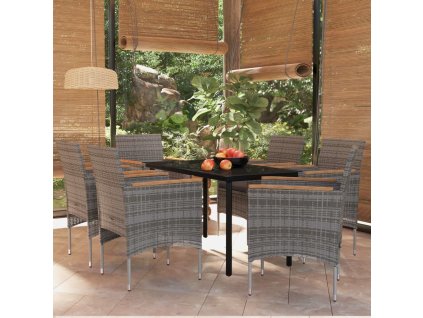 vidaXL 7-dielna záhradná jedálenská súprava s vankúšmi sivá a čierna