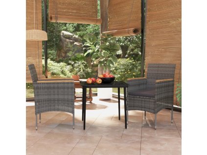 vidaXL 3-dielna záhradná jedálenská súprava so sedákmi sivá a čierna