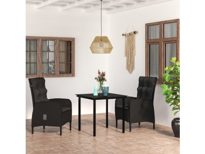 vidaXL 3-dielna záhradná jedálenská súprava s podložkami, čierna