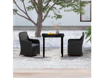 vidaXL 3-dielna záhradná jedálenská súprava s podložkami, čierna