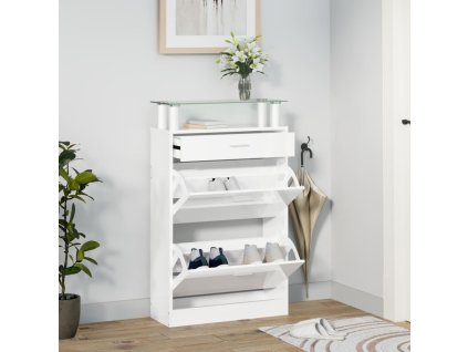 vidaXL Botník lesklý biely 63x24x104 cm spracované drevo