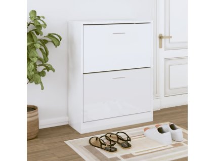 vidaXL Botník lesklý biely 63x24x81 cm spracované drevo