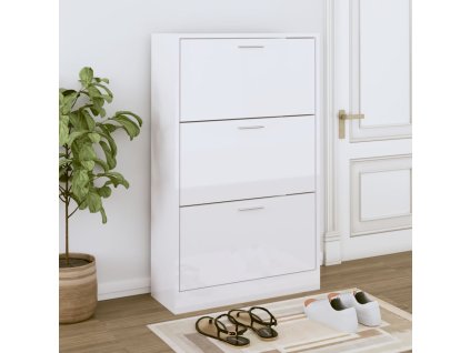 vidaXL Botník lesklý biely 63x24x103 cm spracované drevo