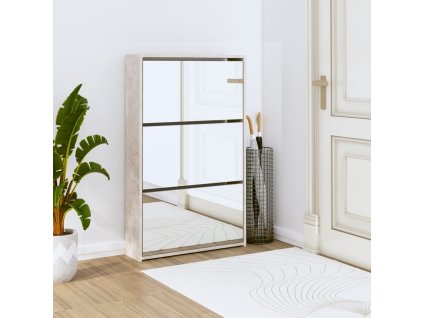 vidaXL Botník so zrkadlom 3-poschodový betónovosivý 63 x 17 x 102,5 cm
