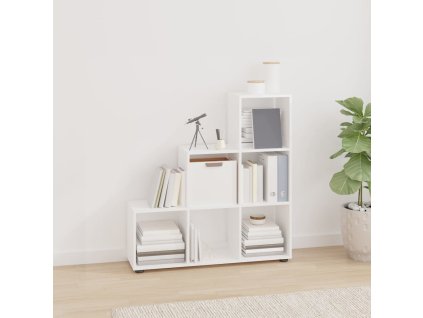 vidaXL Knižnica v tvare schodov lesklá biela 107 cm spracované drevo
