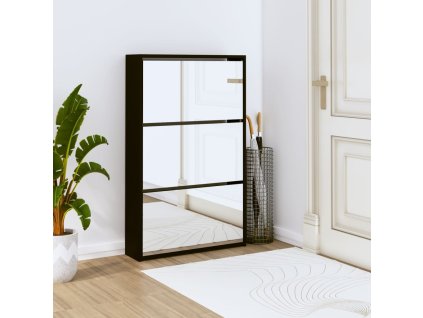 vidaXL Botník so zrkadlom 3-poschodový čierny 63 x 17 x 102,5 cm