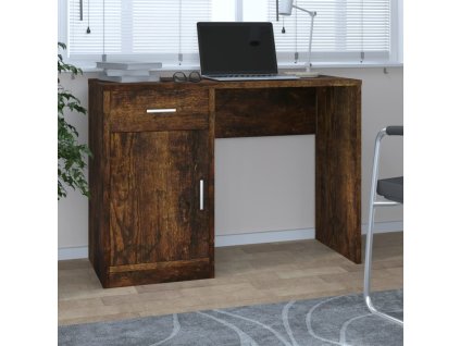 vidaXL Stolík, zásuvka a skrinka dymový dub 100x40x73 cm sprac. drevo