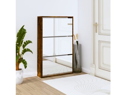vidaXL Botník so zrkadlom 3-poschodový dymový dub 63x17x102,5 cm