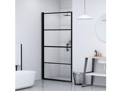 vidaXL Sprchové dvere polopriehľadné tvrdené sklo čierne 91x195 cm