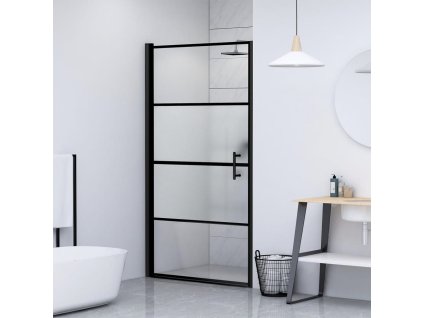 vidaXL Sprchové dvere 81x195 cm polopriehľadné tvrdené sklo čierne