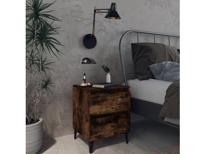 vidaXL Nočné stolíky, kovové nohy 2 ks, tmavý dub 40x35x50 cm