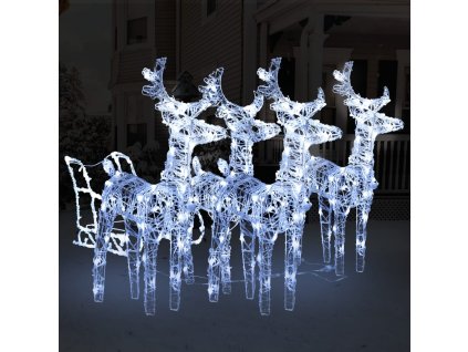 vidaXL Vianočná dekorácia so sobmi a saňami 240 LED akryl