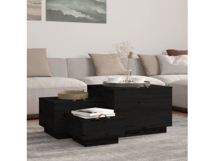 VidaXL Úložné boxy s vekom 3 ks čierne masívna borovica