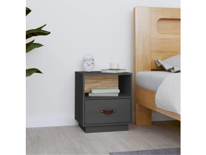 vidaXL Nočný stolík sivý 40x34x45 cm masívne borovicové drevo